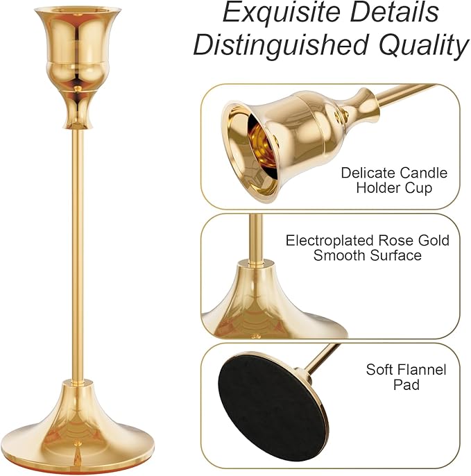 French Gold Candlestick Holders Taper Candle Holders, Set of 3 Vintage Candle Sticks Holder Decor Used as Fireplace Mantel or Table Centerpieces for Wedding, Dinning, Party