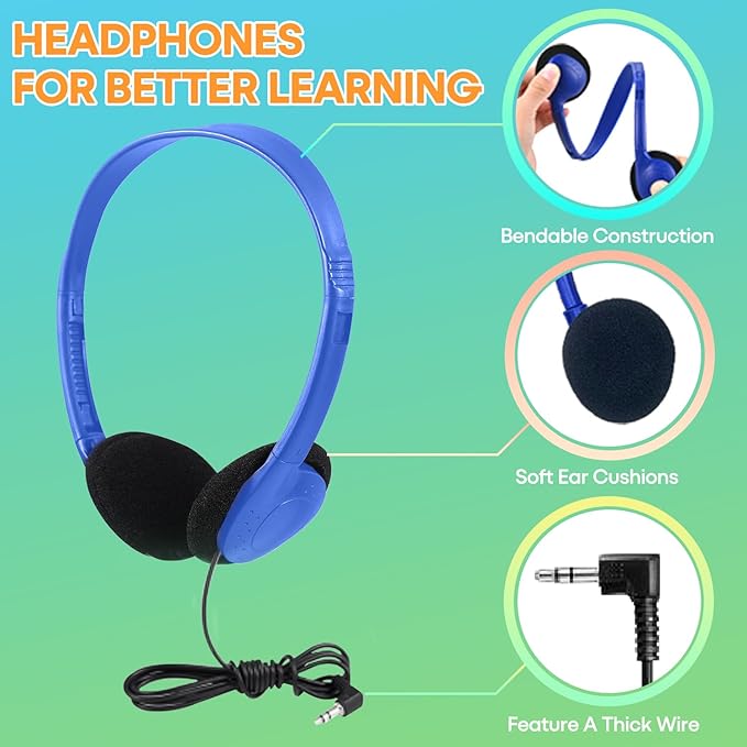 50 Pack Classroom Headphones Bulk for Students Kids Schools, Wholesale Class Set Durable Wired Earphones for Students Children Toddler Teens Boys Girls and Adult (HY857,50 Mixed)