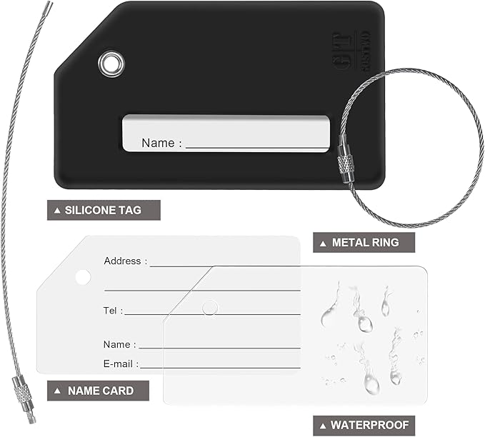 Gostwo 2 Pack Silicone Luggage Tags for Suitcases, 26 Initial Letter Baggage Labels Handbag School Bag Suitcase Instrument Tag with Stainless Steel Loop(Black)(Letter M)