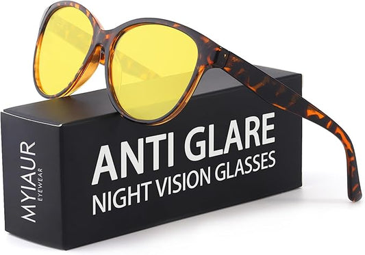 Myiaur Night Vision Driving Glasses for Women, Polarized Anti Glare Yellow Lens Glasses for Nighttime, UV400 Protection