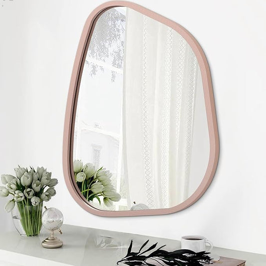 Irregular Wall Mirror 26"x18", Asymmetrical Large Bathroom Mirror Wood Framed Modern Artistic Decorative Vanity Mirrors for Bedroom Living Room Entryway Hallway