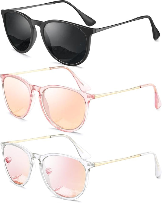 Sunglasses Womens Polarized Sunglasses-Women: Retro Round Sun Glasses with UV400 Protecion Trendy 3 Pack