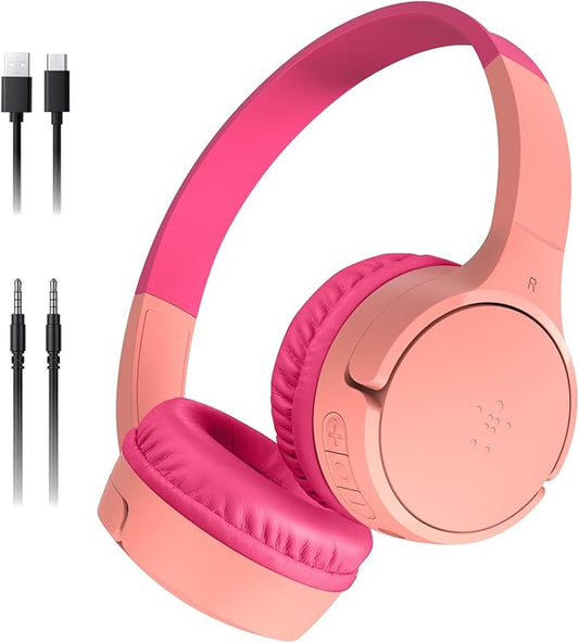 Belkin SoundForm Mini - Wireless Bluetooth Kids Headphones with 30H Battery Life, 85dB Safe Volume Limit, Built-in Microphone - Kids On-Ear Earphones for iPhone, iPad, Fire Tablet & More - Pink