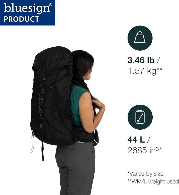 Osprey Tempest 44L Women's Lightweight Hiking Backpack - Daypack for Travel & Camping, Black/Coal Grey, XS/S