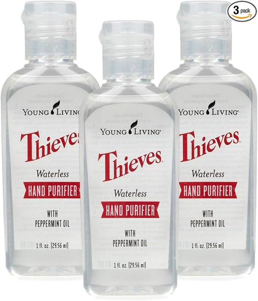 Young Living Thieves Waterless Hand Purifier with Peppermint Oil | 1 oz | Convenient, Refreshing, and Gentle Cleanser for Soft Hands | 3 Pack