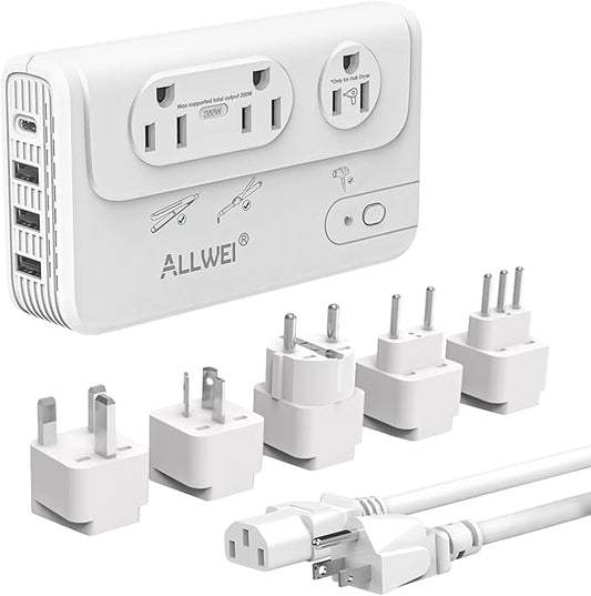 ALLWEI 2000W Travel Voltage Converter 220v to 110v Converter for European Travel Voltage Adapter for Hair Dryer Straightener/Curling Iron, Power Converter Adapter Combo with Type C, E/F, G, I, L