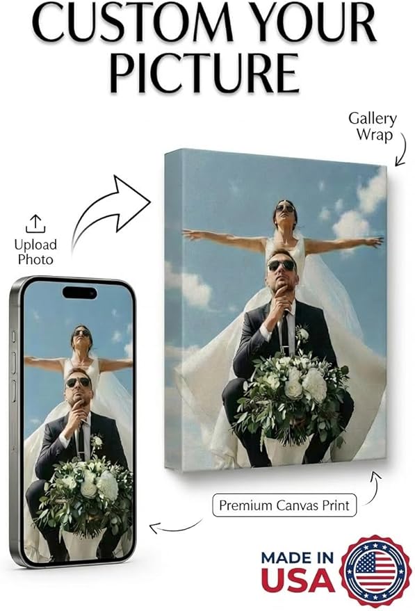Custom Canvas Prints with Your Photos, Frameless Wall Art Canvas, Personalized Photo Print for Home Decor, Family & Pet Pictures, Gifts for Birthday & Anniversary, Made in USA (30"L x 20"W)