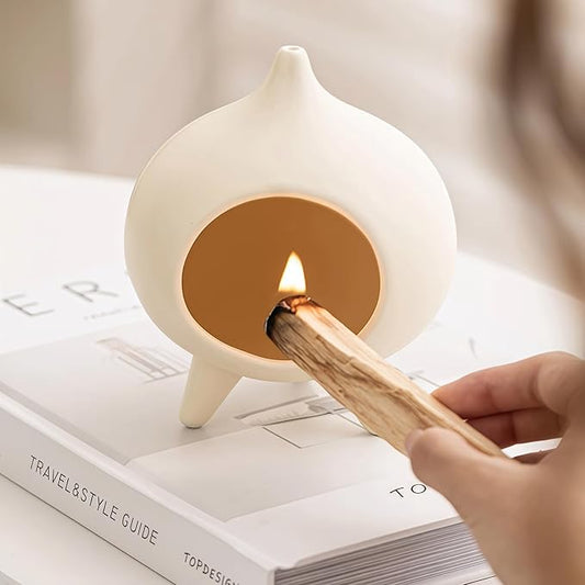 Handmade Ceramic Palo Santo Holder Burner & Sage Holder - Mini Tabletop Chiminea Burner Tray with Ash Catcher, Decorative Incense Holder for Spiritual Meditation & Yoga