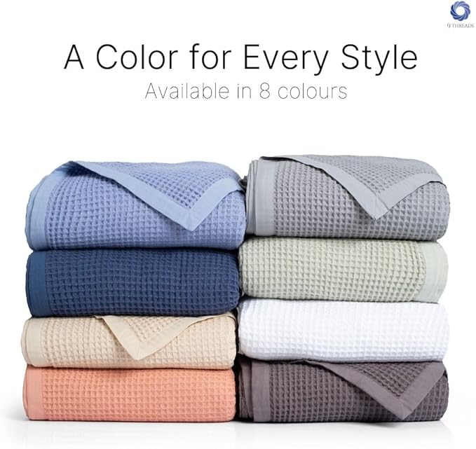 GOTS Certified Organic Cotton Waffle Weave Blanket, Twin Bed, 66"X90"Cozy Throw Blanket for Couch, Modern Home Decor, Throw Blankets, Comfy Waffle Blanket Soft Bed Blankets -Sea Foam