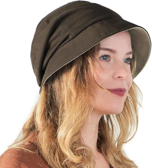 CHARM Women Cotton Sun Hat - Organic Summer Bucket Reversible Chemo Cap Foldable