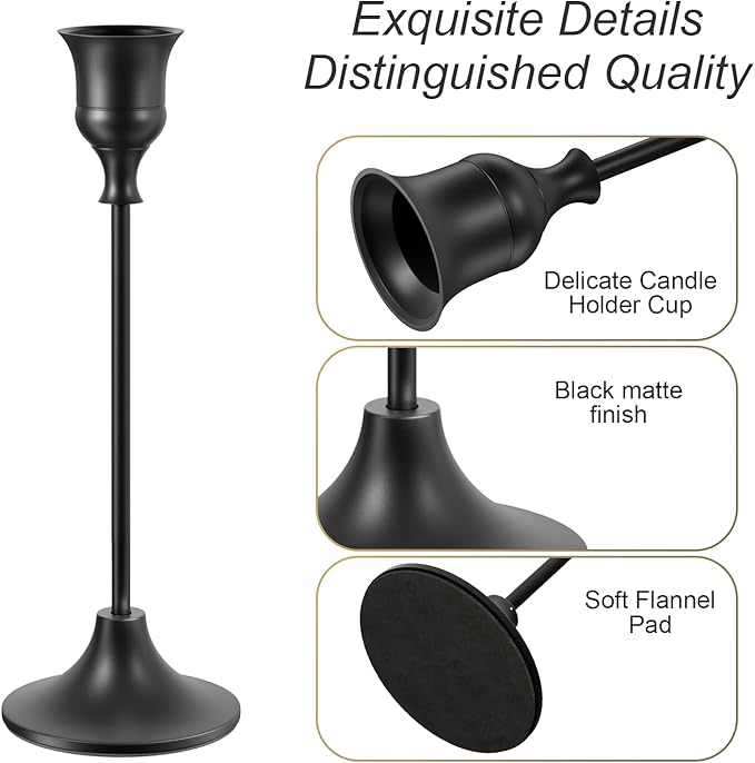 Set of 6 Black Candle Holders for Taper, Vintage Candlestick Holder Decorative Metal Candle Sticks Home Decor Centerpieces for Table Mantel Festive Decorations