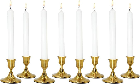 Candlestick Holders Taper Candle Holders, Gold Vintage Candle Holder for Pillar Candles Table Centerpiece, Wedding Reception, Festive Christmas Mantel Decoration or Home Decor, Set of 8