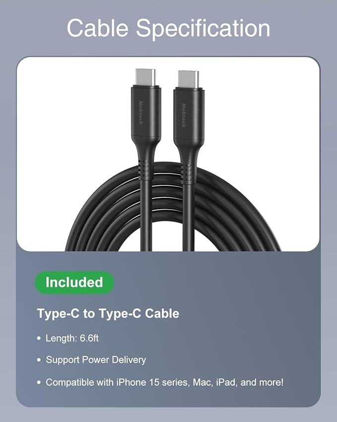 60W USB C Charger Fast Charging, Nekteck GaN Tech PD 3.0 Fast Charging with Foldable Plug, Compatible with MacBook Air/Pro, iPhone 15/16/17 Series