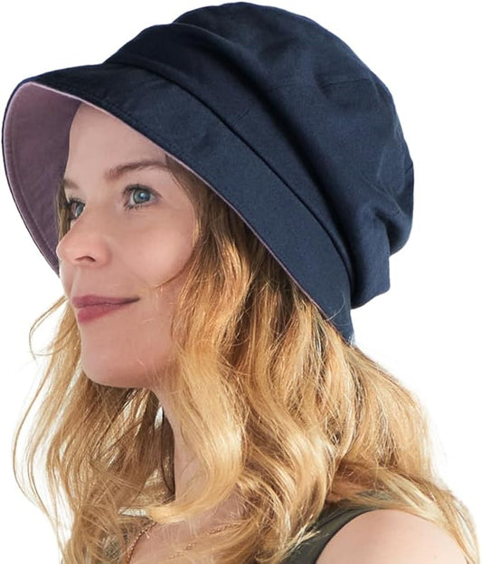 CHARM Women Cotton Sun Hat - Organic Summer Bucket Reversible Chemo Cap Foldable