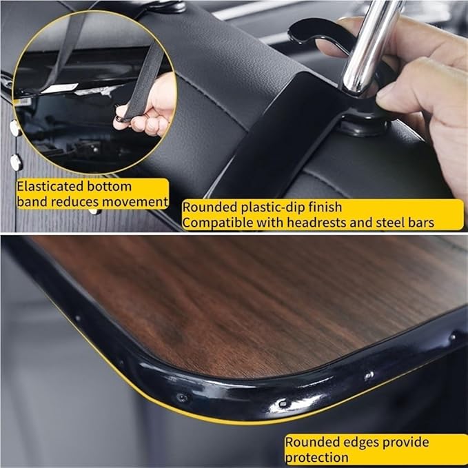 Folding Wood Car Back Seat Food Tray Table, Multi-Functional Car Seat desk for Eating, Working, Writing, Traveling(Dark brown)