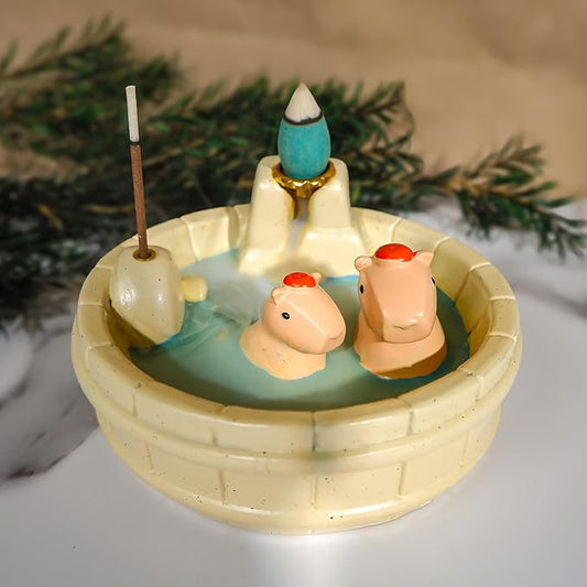 White Capybara Backflow Incense Holder - Adorable Unique Design with Waterfall Effect for Relaxation & Aromatherapy | Perfect for Energy Cleansing,Yoga,Meditation,Zen Spaces, and Altar Decor