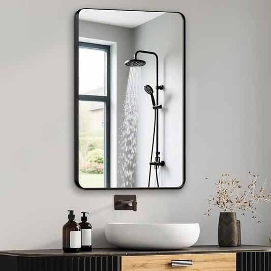 Bathroom Mirrors for Over Sink,1Pcs 24x30Inch Vanity Mirrors for Wall,Black Metal Frame Rectangle Mirrors for Bathroom Farmhouse Restroom,Hangs Horizontally or Vertically
