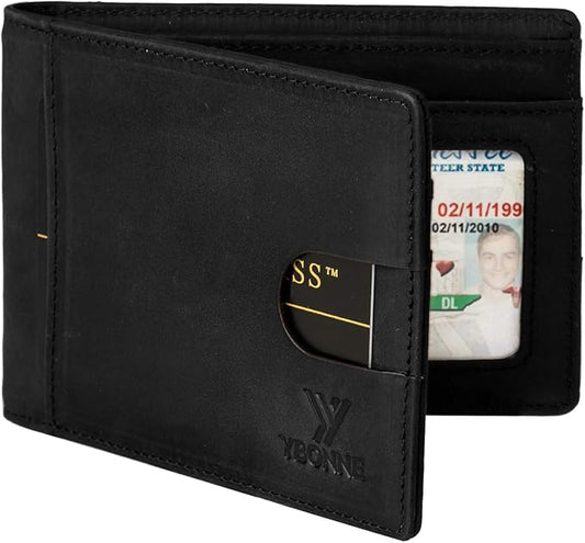 YBONNE Functional Compact RFID Blocking Bifold Wallet for Men, Made of Finest Genuine Leather