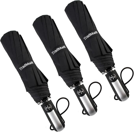 TradMall 3 Pack Travel Umbrella Windproof Portable 46/56 Inches Large Canopy Auto Open & Close