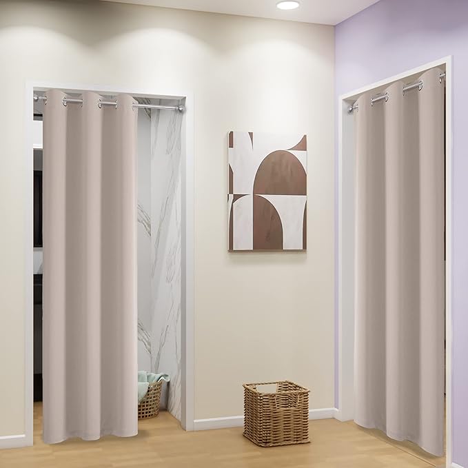 DUALIFE Room Darkening Window Draperies Curtain Panels for Bedroom - 54 Inches Long Thermal Insulated Grommet Curtains for Cafe (Set of 2 Panels,Warm Taupe,34 by 54 inch)