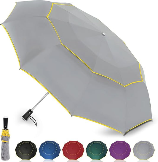 Satol Extra Large Golf Umbrella, 46/54/62 Inch Windproof 10 Ribs Vented Double Canopy Reflective Strips Automatic Open/Close Waterproof UV Protection Portable Compact Umbrella for Outdoor & Travel