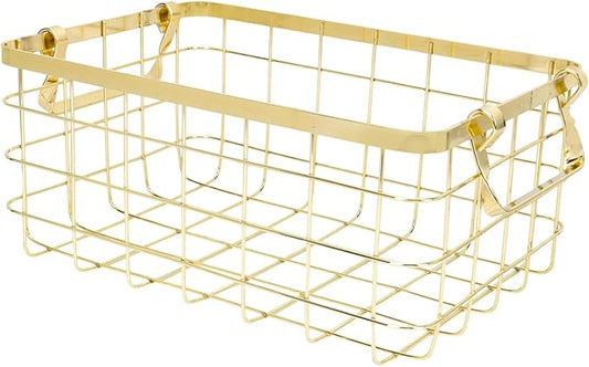 GLEAVI Nordic Style Metal Wire Basket with Handles Decorative Iron Storage Basket for Fruits Vegetables and Sundries Portable Organizer for Home and Kitchen