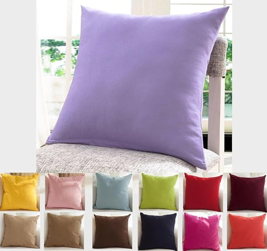 TangDepot Handmade Decorative Solid 100% Cotton Canvas Throw Pillow Covers/Pillow Shams, (18"x18", Light Purple Lavende)
