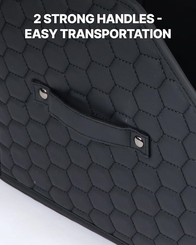 Owleys Cargo Organizer 17.7" - Compact Storage Totes With Lids For SUV, Sedan Or Truck - Durable Car Crate For Travel Essentials - Unique Gifts For Dad (Black 17.7)