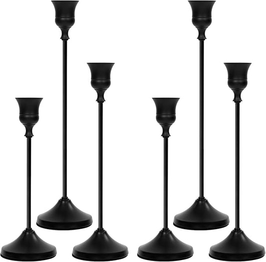 Candlestick Holders 6 PCS, Metal Taper Candle Holder, Matte Black Candle Holders for Pillar Candles, Vintage Dining Table Centerpiece Decorations for Wedding Party Christmas Halloween Decor