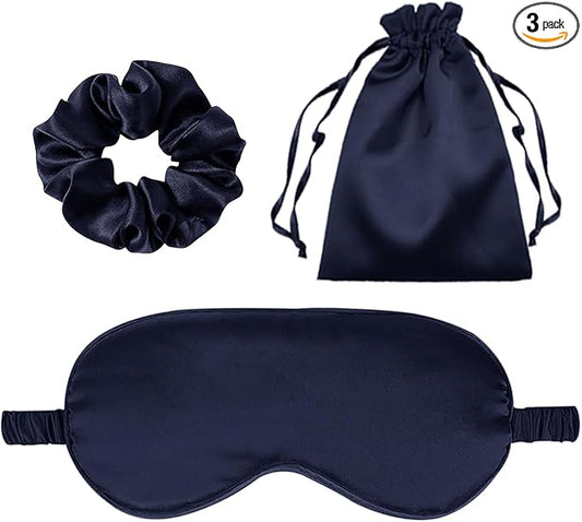 3Pcs Satin Eye Mask Silk Sleep Masks Set Silky Blindfold Eyeshade Blackout Eyes Cover Pouches Bag Scrunchy Wedding Gift