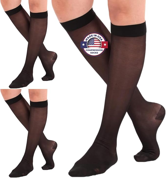 (3 Pairs - Closed Toe) Plus Size Compression Stockings for Women 15-20mmHg - Womens Sheer Compression Knee High with Wide Calf for Diabetic, Lymphedema, Swelling - Black, 5X-Large - A101BL8-3