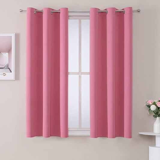 ChrisDowa Grommet Room Darkening Curtains for Bedroom and Living Room - 2 Panels Set Thermal Insulated Blackout Curtains (Pink, 38W x 45L)