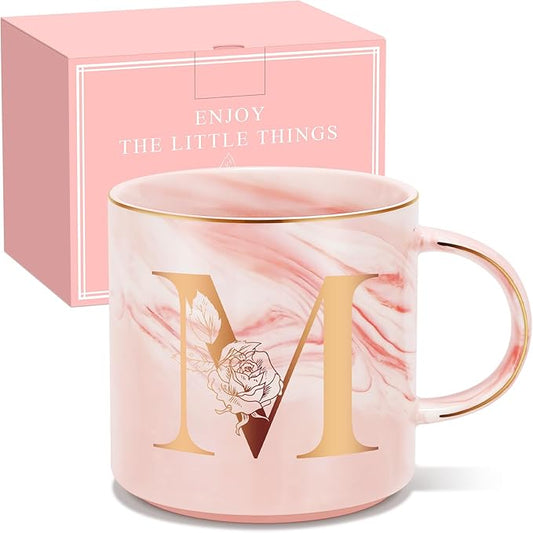 Valentines Day Gifts for Her, Anniversary Birthday Galentines Gifts for Women Mom Grandma Friend Sister Wife Teacher Coworker, Personalized Initial Customized Gift Monogrammed A-Z Coffee Mug 12 OZ(M)