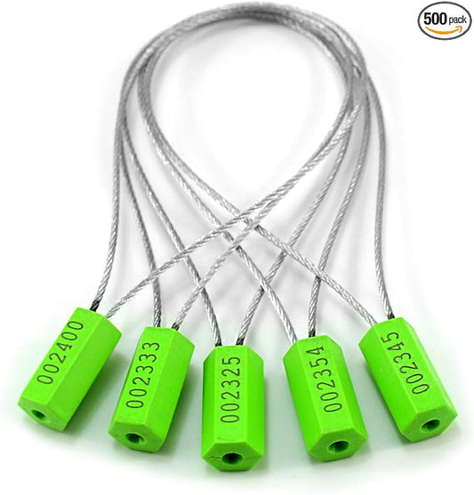 Leadseals(R) 500 Anti-Tamper Proof Security Cable Seals Disposable Self-Locking Padlock Shipping Security Tags Numbered(Pack of 500 PCS) (Green)
