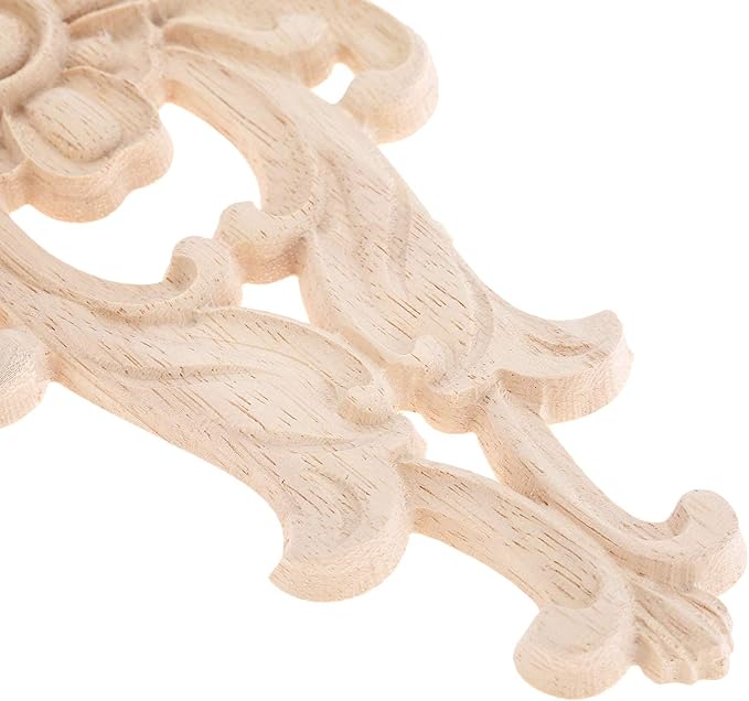 MUXSAM Wood Carved Appliques Furniture Decorative Onlays, 2Pcs Unpainted DIY Center Carving Decal for Door Wall Ceiling Cabinet Dresser Mirror Bed Mantel Bench Decoration, 27x14cm/10.63"x5.51"
