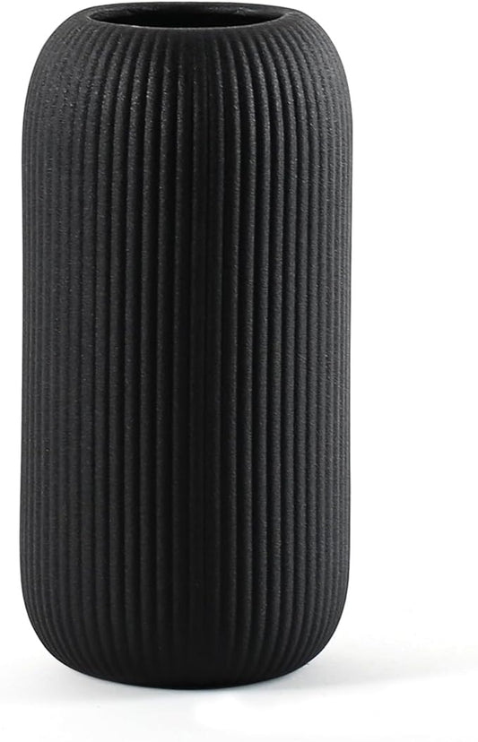 Bohemian Black Ceramic Vase - for Pampas Grass, Mantel, Bookshelf, Entryway and Living Room Decor (Black, 8in-Pill)
