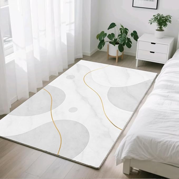 Minimalist Marble Rug - 8x10 Area Rugs, Abstract Marble Living Room Area Rugs, Modern Luxury Bedroom Rug, Washable & Non Slip Large Carpet Home Decor