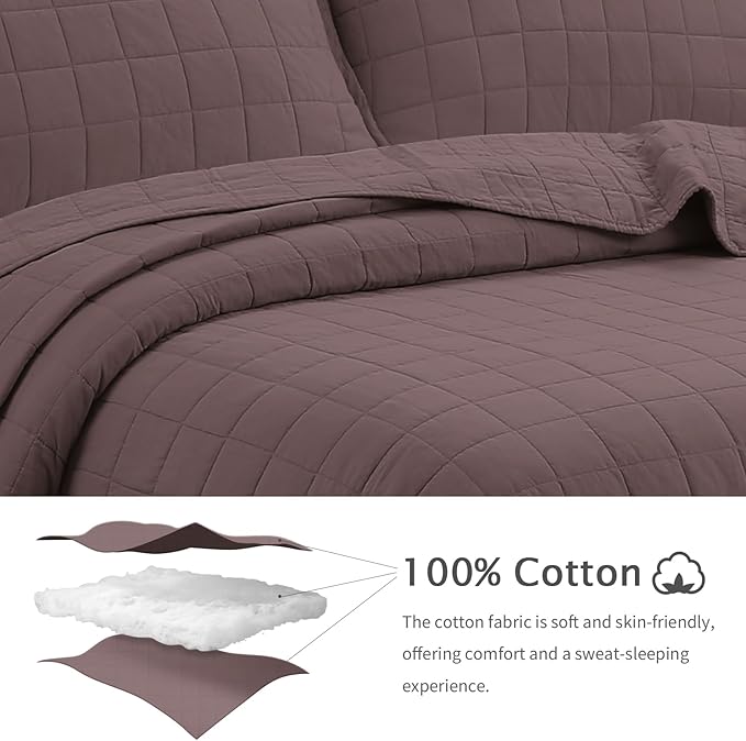 100% Cotton Quilt Sets Queen Size- Soft Lightweight Quilt Bedding Set for Bedroom Decor- Bedspread in Geometric Pattern with 2 Pillow Shams for All Season, 90x98 inches