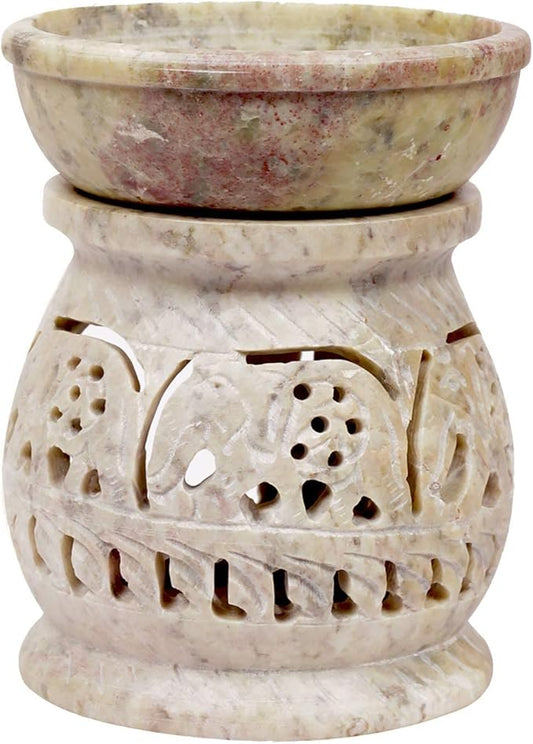 Thanksgiving Day Gifts Hand Carved Soapstone Essential Oil Burner Diffuser with Tea Light Holder Aromatherapy | Aroma Diffuser for Spa, Yoga, Meditation (Elephant)