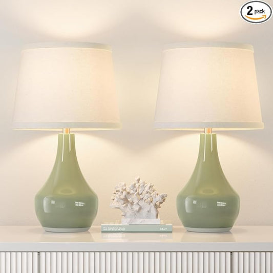 Seealle Modern Green Table Lamps Set of 2 - Bedside Lamps for Night Stands, 19.4" Bedroom Lamps for Living Room Sage Green Lamps with Rocker Switch