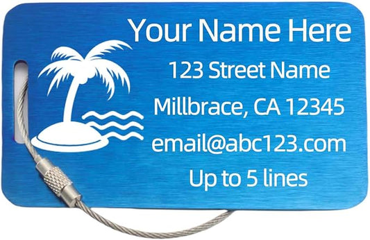 Sturdy and Durable Personalized Luggage Tags for Suitcases,Cruise Essentials Travel Tags for Luggage,Travel Bag Labels,Heavy-Duty Stainless Steel Blue Rectangular Horizontal Suitcases Tags