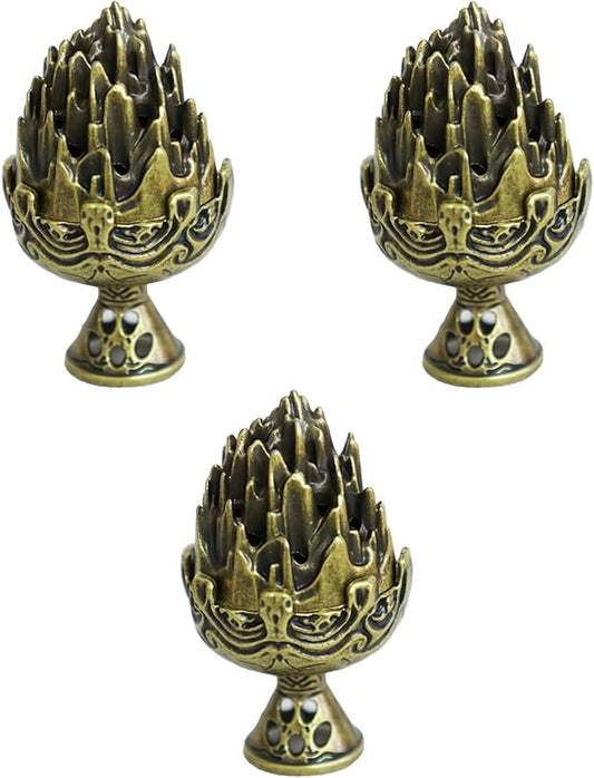 3 PCS Mini Brass Lotus Incense Holder, Small Flower Vintage Cone Incense Burner with Lid - Elegant Desktop Ash Catcher for Home, Office, Yoga, Meditation, Spa, Teahouse Decor (Bronze, 2.7×3cm)