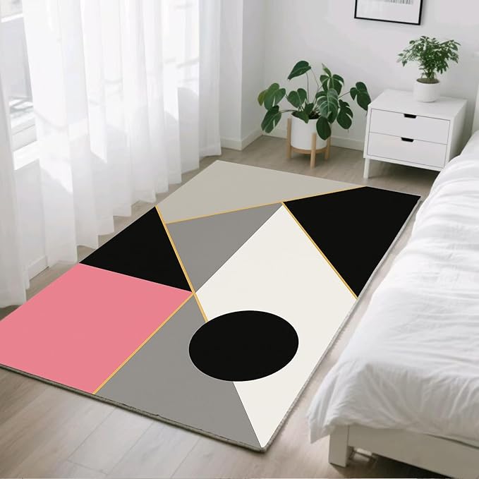 Abstract Geometry Rug - 8x10 Area Rugs, Modern Geometry Living Room Area Rugs, Minimalist Aesthetics Bedroom Rug, Washable & Non Slip Large Carpet Home Decor