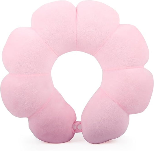 Sexysamba Flower Travel Neck Pillows for Airplanes Breathable Cotton U-Shaped Neck Pillow for Kids & Adults Head Neck Chin Support Rest Pillow for Traveling,Car,Train,Bus,Recline,Home,Office,Pink