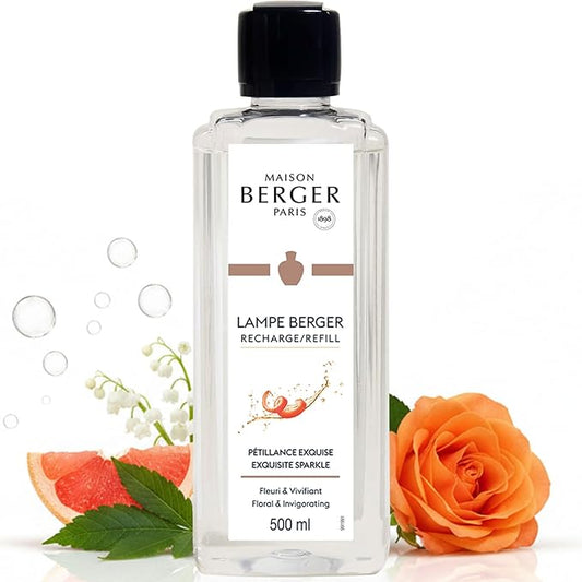 MAISON BERGER Exquisite Sparkle Lampe Berger Refill, 500 ml (16.9 fl oz), Odor-Neutralizing Home Fragrance Oil Lamps, Grapefruit, Patchouli, Rose, Lily of The Valley, Made in France