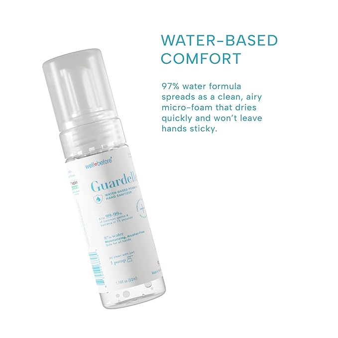 Well Before Guardelle, Alcohol-Free Foaming Hand Sanitizer - 97% Water, Non-Sticky Micro-Foam, 1.75 fl oz (Pack of 3)