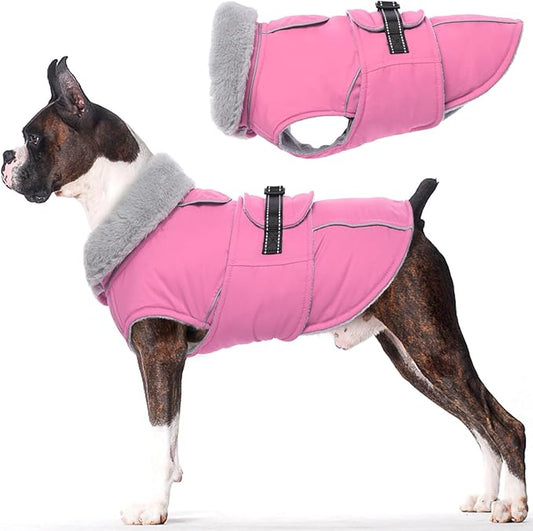 Lelepet Warm Dog Coats for Medium Dogs Waterproof Dog Winter Jacket Reflective Pet Fleece Vest Windproof Cold Weather Coats with Adjustable Buckle & Leash Hole, Pink, M