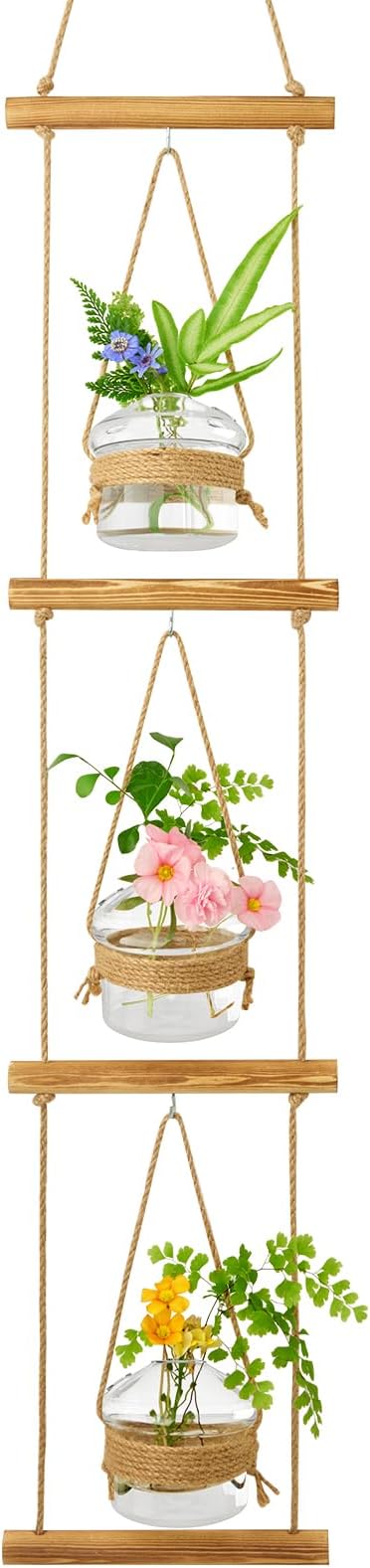 XXXFLOWER 3 Tiers Mushroom Glass Vase Wall Planter Hydroponic Propagation Station with Hanging Herb Cuttings Vase for Hydroponic Plant Decor for Living Room Indoor Outdoor Multi-Space