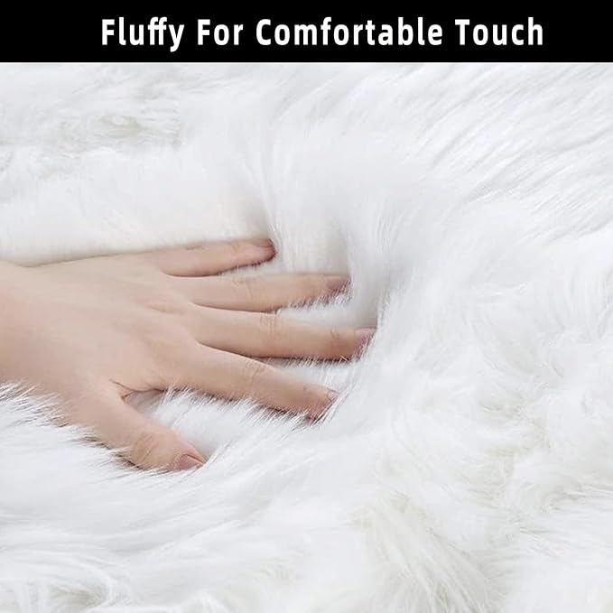 White Faux Fur Sheepskin Area Rug for Living Room Bedroom, 2 x 6 Feet Ultra Soft Shaggy Fuzzy Furry Carpet Chair Throw Runner Rugs for Kids, Girls, Nursery Room Decor Dorms