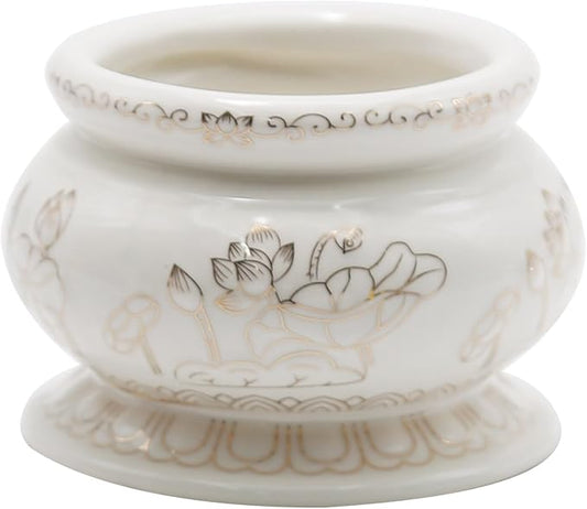 4 Inches White Ceramic Incense Small Burner Pot for for Meditation, Prayer & Yoga for Praying Buddha Tibetan Buddhist Altar Incense Censer